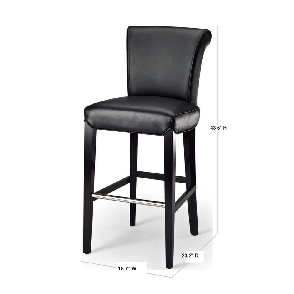 Seth Black Leather and Wood Parsons Bar Stool