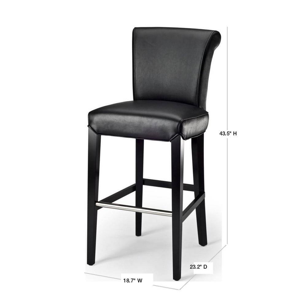 Seth Black Leather and Wood Parsons Bar Stool