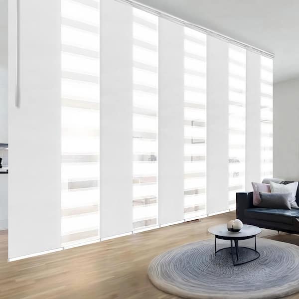 EMOH Vanilla Sky 120 in. - 218 in. W x 94 in. L Adjustable 10-Panel White Double Rail Panel Track with 23.5 in. Slates