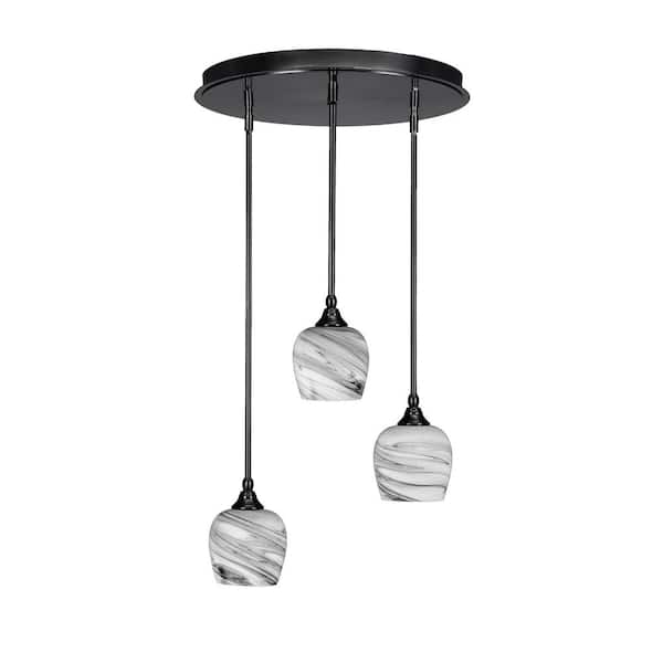 Unbranded Villa 3 Light Matte Black Pendant, Cluster Pendant Light with 6 in. Onyx Swirl Glass Shades, No bulb Included