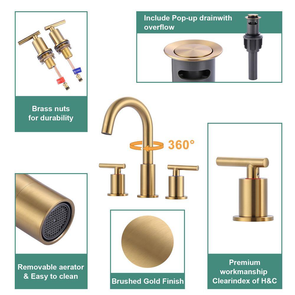 Brushed Gold Stainless Steel Double Handle Widespread Bathroom Faucet