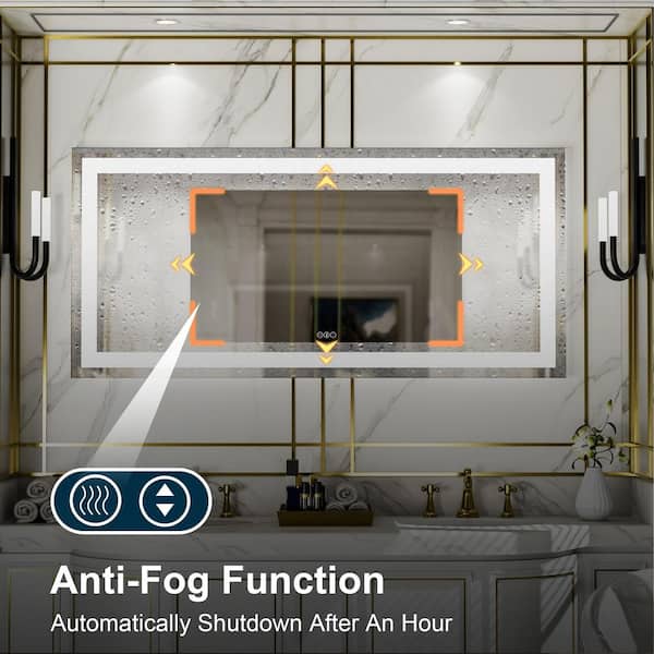 FUNKOL 60 in. W x 28 in. H Rectangular Frameless LED Light Anti-Fog Wall Bathroom Vanity Mirror with 3-Color and Tempered Glass