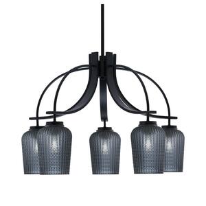 Olympia 17.75 in. 5-Light Matte Black Downlight Chandelier 75 in. Smoke Textured Glass Shade