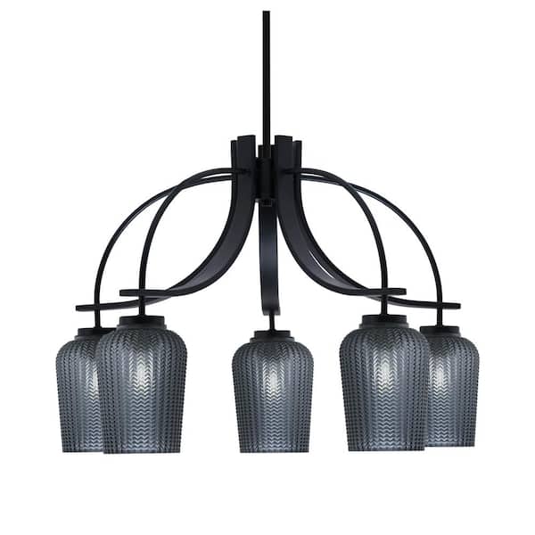 Unbranded Olympia 17.75 in. 5-Light Matte Black Downlight Chandelier 75 in. Smoke Textured Glass Shade