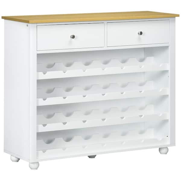 HOMCOM White Modern Bar Cabinet, Wine Cabinet with 28-Bottle Wine Rack, Kitchen Sideboard with 2-Storage Drawers