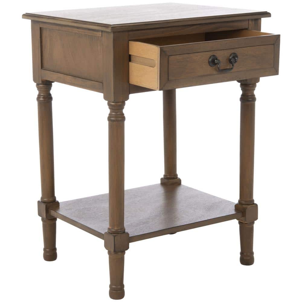 Whitney Farmhouse Brown Wood and Metal Accent Table with Storage