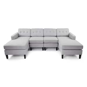 Doolittle 4-Piece Light Grey Fabric 4-Seat U Shaped Symmetrical Sectionals with Armrests