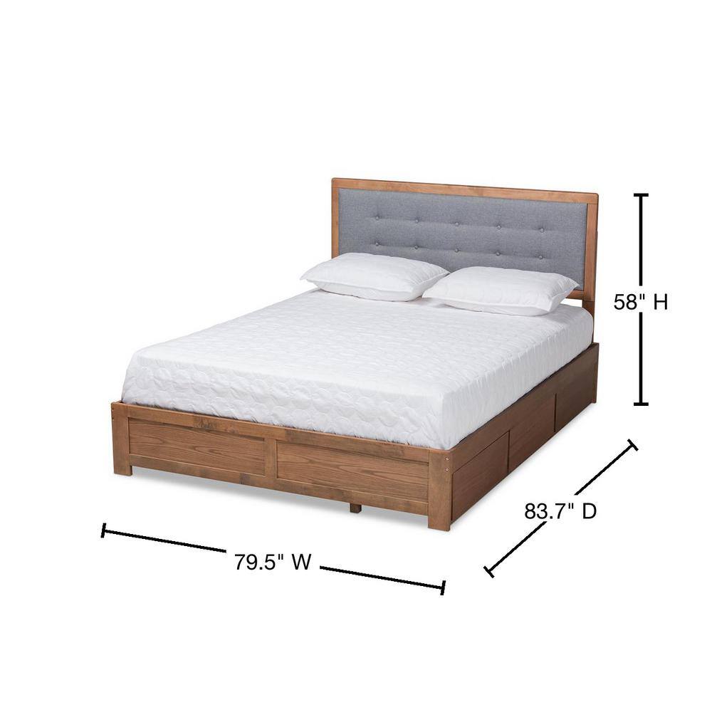 Ash Walnut King Upholstered Storage Bed with Tufted Headboard