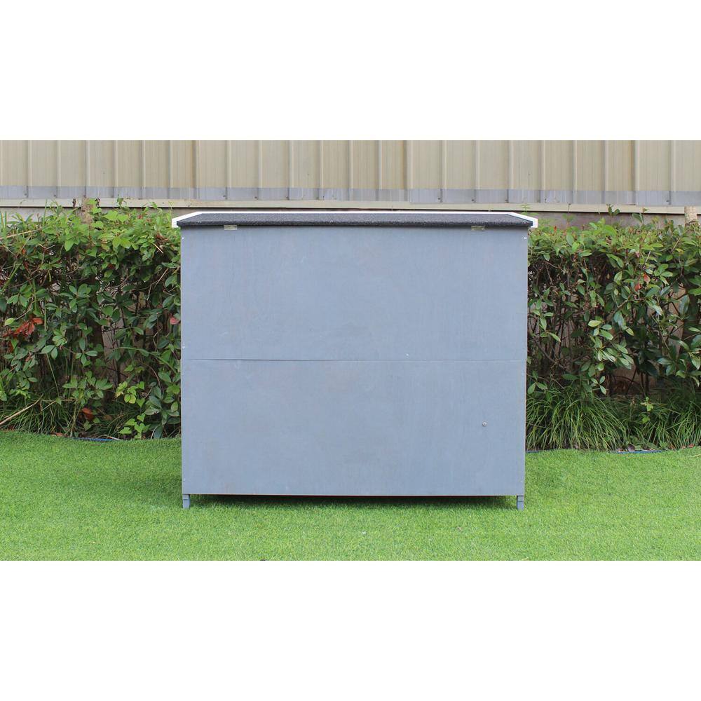 Gray and White Wooden 2-Story Rabbit Hutch with Ramps