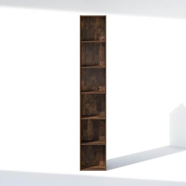 Furinno CUBICLE 70.9 in. Tall Amber Pine Wood 6-Tier Bookcase