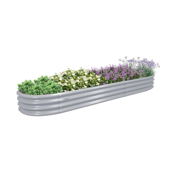 Cesicia 144 in. x 24 in. x 12 in. Outdoor Oval Gray Galvanized Steel Elevated Garden Bed for Vegetables Flowers Herbs