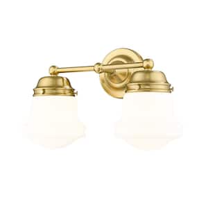 Vaughn 15.5 in. 2-Light Luxe Gold Vanity-Light with Matte Opal Glass Shade with No Bulbs Included