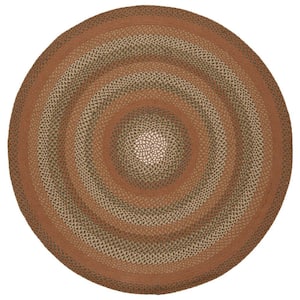 Braided Ivory Brown 4 ft. x 6 ft. Abstract Border Oval Area Rug
