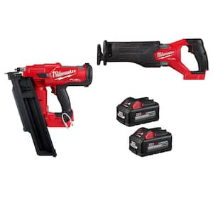 M18 FUEL 3-1/2 in. 18-Volt 21-Degree Lithium-Ion Brushless Cordless Nailer w/SAWZALL, Two 6Ah HO Batteries (2-Tool)