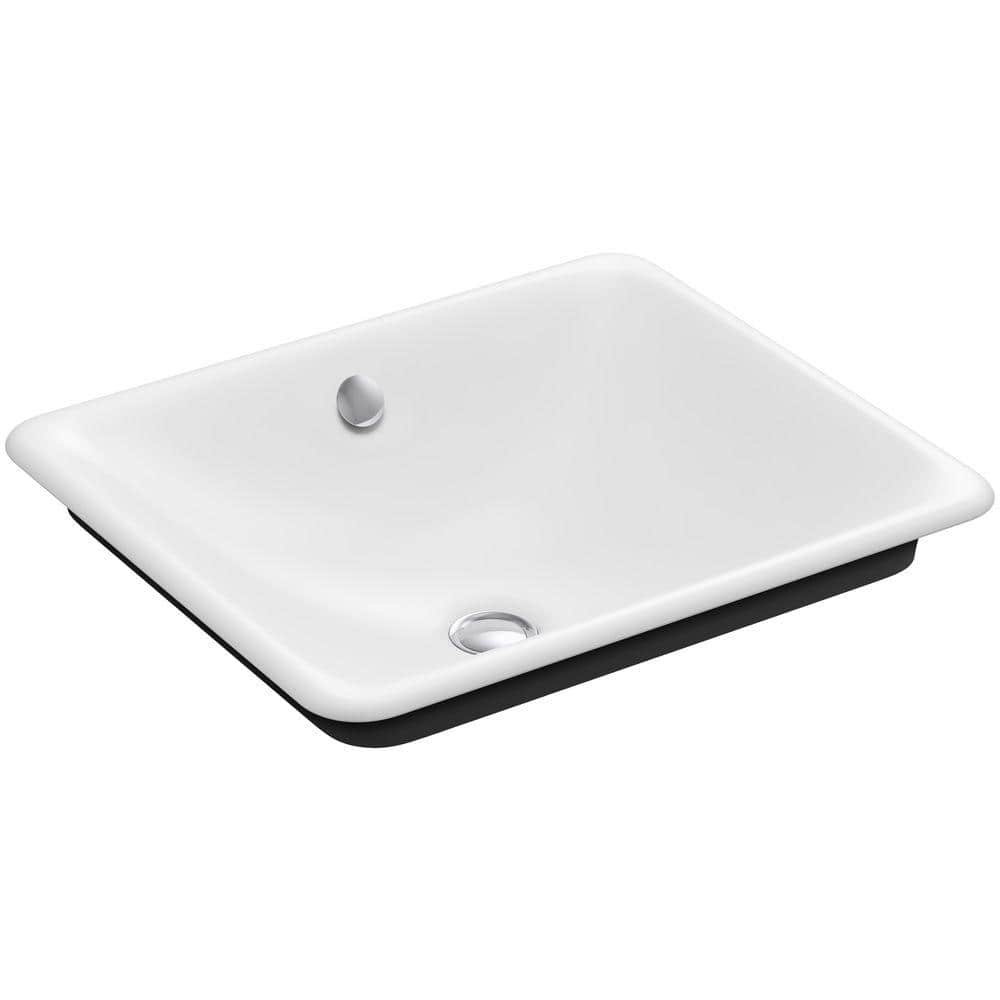 Kohler Iron Plains Vessel Cast Iron Bathroom Sink In White With Black Iron Painted Underside And Overflow K 5400 P5 0 The Home Depot