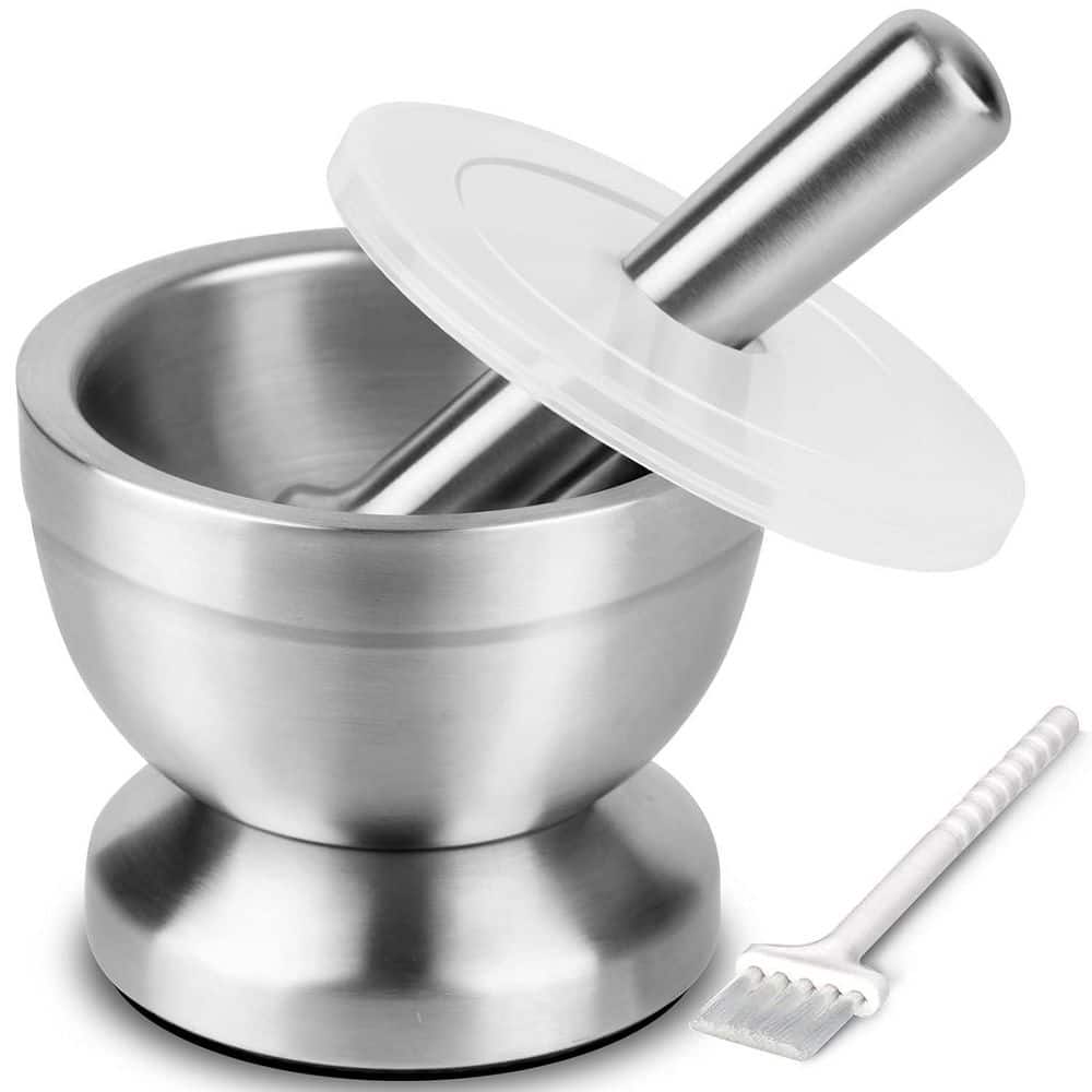 4.72 in. Stainless Steel Mortar and Pestle Set with Lid, Cleaning Brush, Heavy-Duty Spice Grinder, Herb Crusher price history on PriceWatchPro