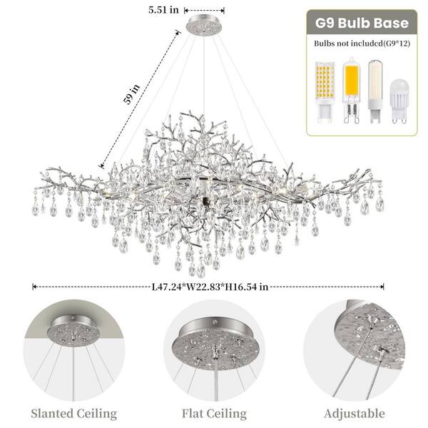 ARISKEEN 47 in. 12-Lights Silver Luxury Crystal Linear Chandelier
