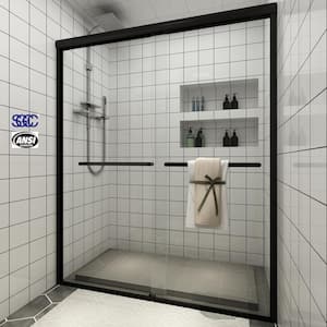 56 in. - 60 in. W x 72 in. H Sliding Framed Shower Door in Matte Black with Clear Glass