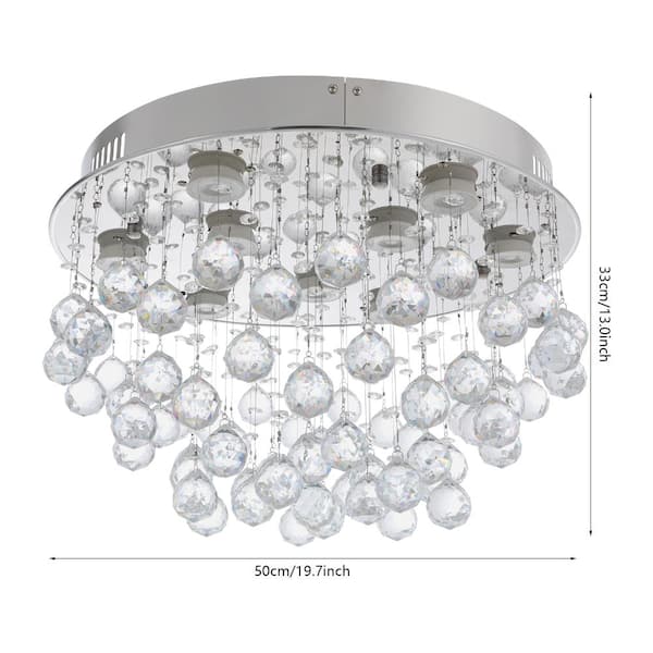 OUKANING 19.7 in. 9-Light Silver Modern Crystal Semi-Flush Mount