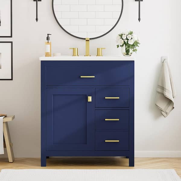 Staykiwi 30 in. W Single Sink Freestanding Bath Vanity in Blue with White Ceramic Top