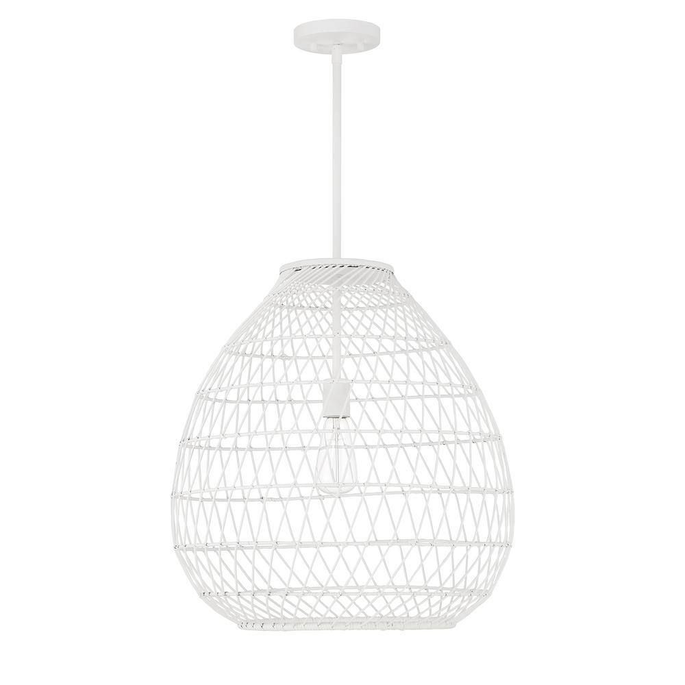 Maya Bisque White Resin Wicker 1-Light Pendant
