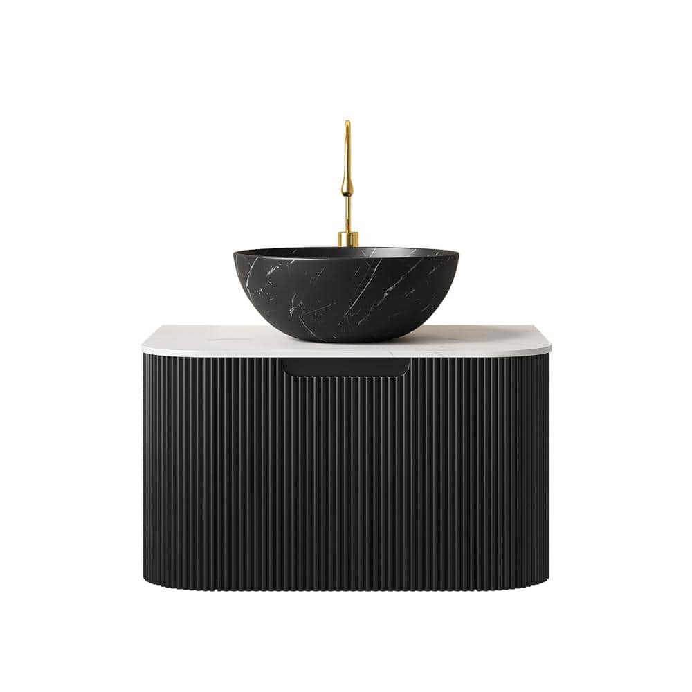 24 in. Wall-Mounted Black Bath Vanity with Carrara White Sintered Stone Top Pre-Assembled price history on PriceWatchPro