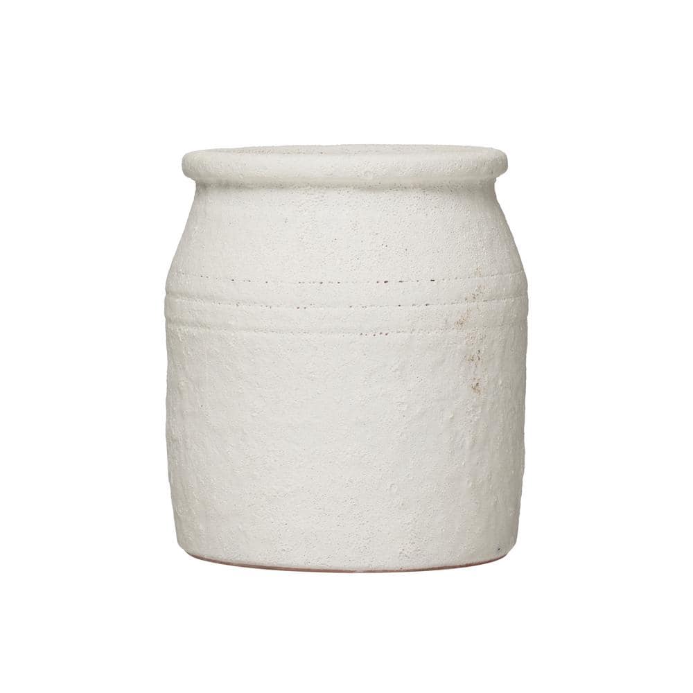 White Distressed Terracotta Crock with Volcano Glaze, 7"