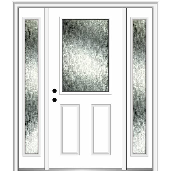 MMI Door Rain Glass 68.5 in. x 81.75 in. Right-Hand Inswing 1/2 Lite 2-Panel Primed Prehung Front Door on 4-9/16 in. Frame
