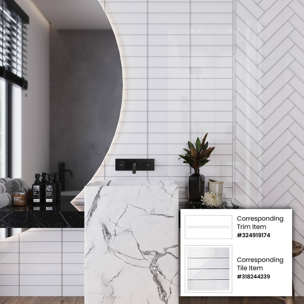 White Glossy Glass Pencil Liner Tile Trim 12-inch