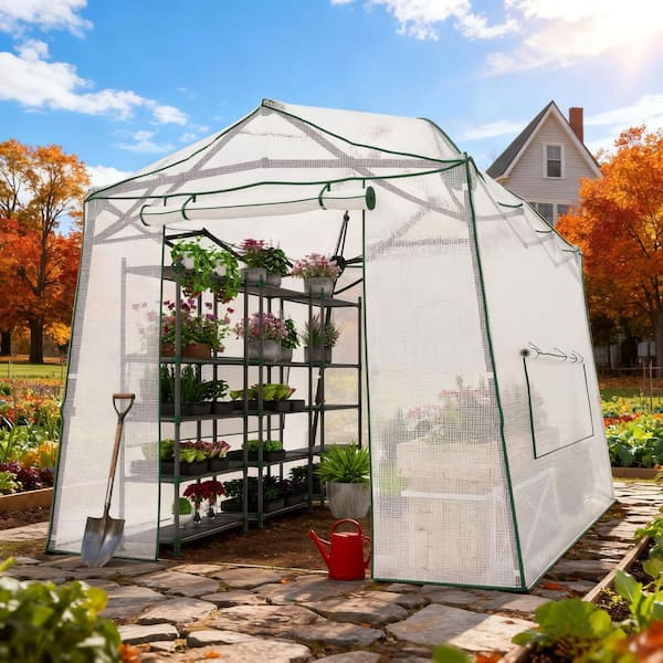 Walk-In Greenhouse 11 ft. W x 8.5 ft. D x 8 ft. H Portable Plant Greenhouse, Green
