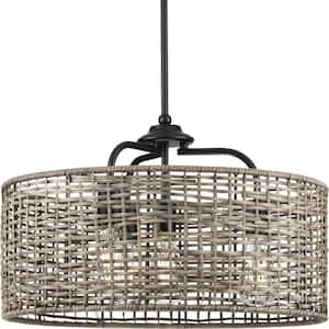 Lavelle Collection 20-1/2 in. 4-Light Natural Rattan Textured Black Global Pendant Kitchen Light