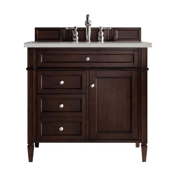 James Martin Vanities Brittany 36 in. W x 23.5 in. D x 34 in. H Single Bathroom Vanity in Mahogany with Serena Quartz Top