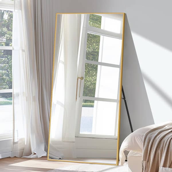 Lirago 39 in. W x 71 in. H Rectangular Metal Framed Full Length Wall Mirror Free Standing Mirror in Gold