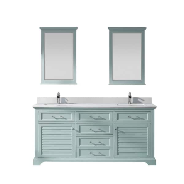 ROSWELL Lorna 72 in. Bath Vanity in Finnish Green with Composite Vanity Top in White with White Basin and Mirror