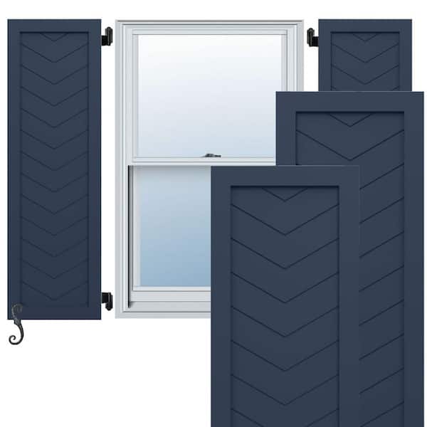 Ekena Millwork EnduraCore Chevron Modern 12 in. W x 42 in. H Raised Panel Composite Shutters Pair in Starless Night Blue