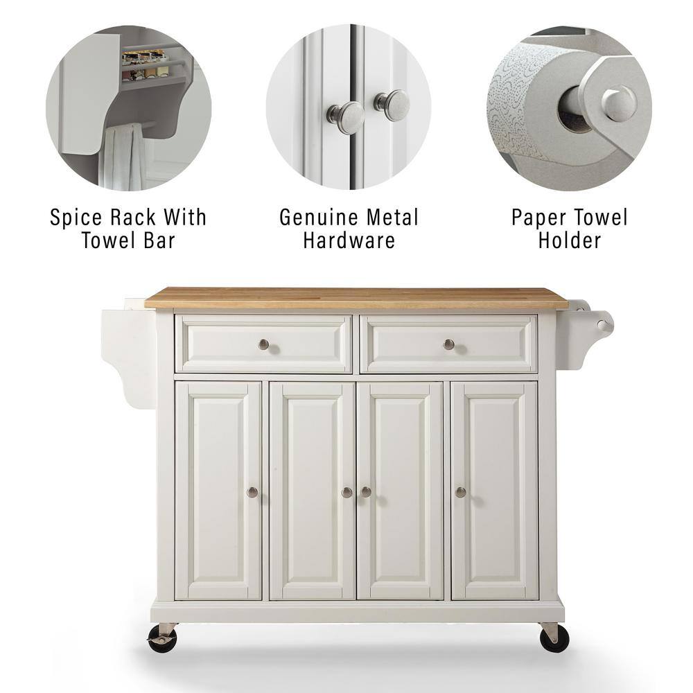 White Granite Top Kitchen Cart with Spice Rack and Storage