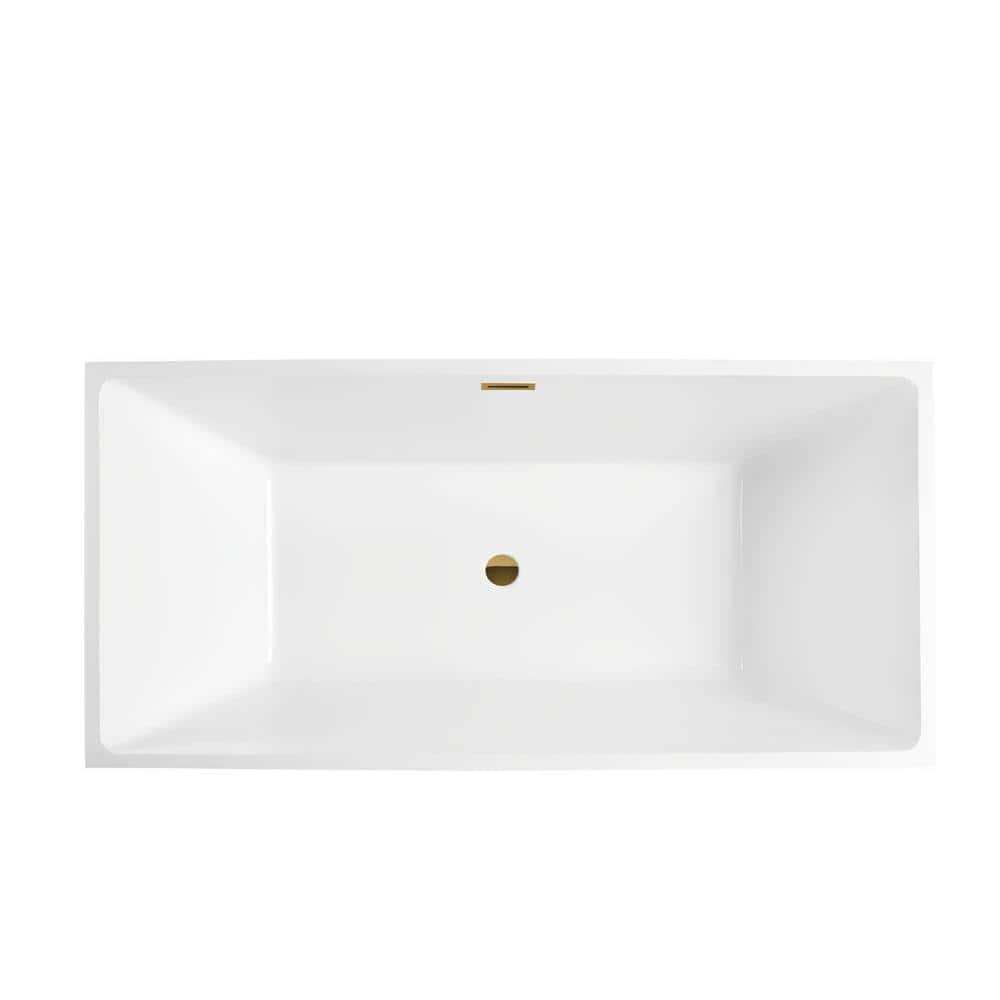 White Acrylic Freestanding Soaking Bathtub with Gold Drain