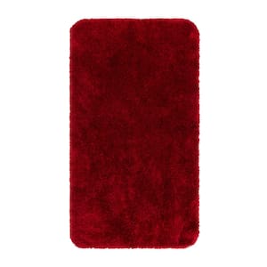 Bridgetown Plush 20 in. x 34 in. Red Solid Polyester Rectangle Machine Washable Bath Mat