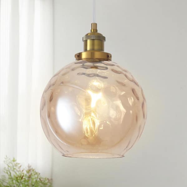 ETONIMERR 8 in. 60-Watt 1-Light Amber Globe Pendant Light with Glass Shade for Dining Room (Bulb Not Included)