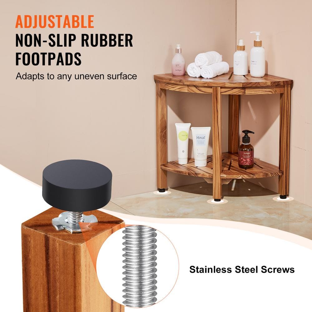 Teak Corner Shower Bench with Adjustable Rubber Feet