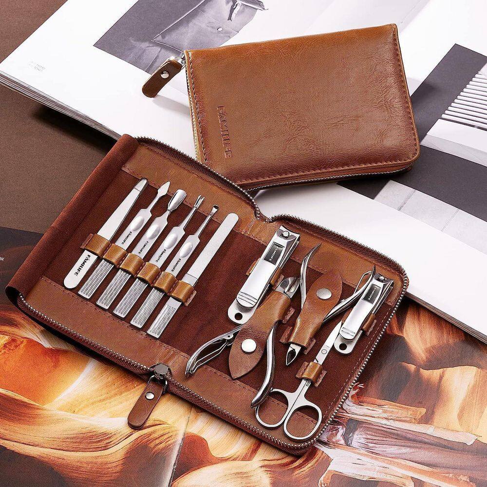 Brown Manicure Kit Nail Clipper Set 11 in 1 Stainless Steel Pedicure Tools Nail Kit Men Grooming Tool with Leather Case price history on PriceWatchPro