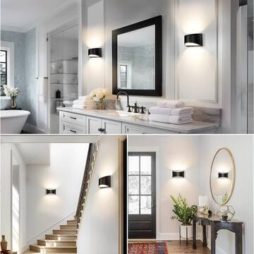 8.03 in. 1-Light Black Modern Lantern Wall Sconce, Up and Down Wall Mount Light Living Room Bedroom Hallway (2-Pack)