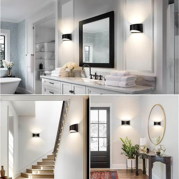 8 in. 1-Light Modern Matte Black Wall Sconces, Up & Down Mood Lighting for Bedroom, Hallway, Living Room(2-Pack)