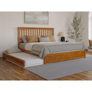 Everett Light Toffee Natural Bronze Solid Wood Frame King Platform Bed with Panel Footboard Twin XL Trundle