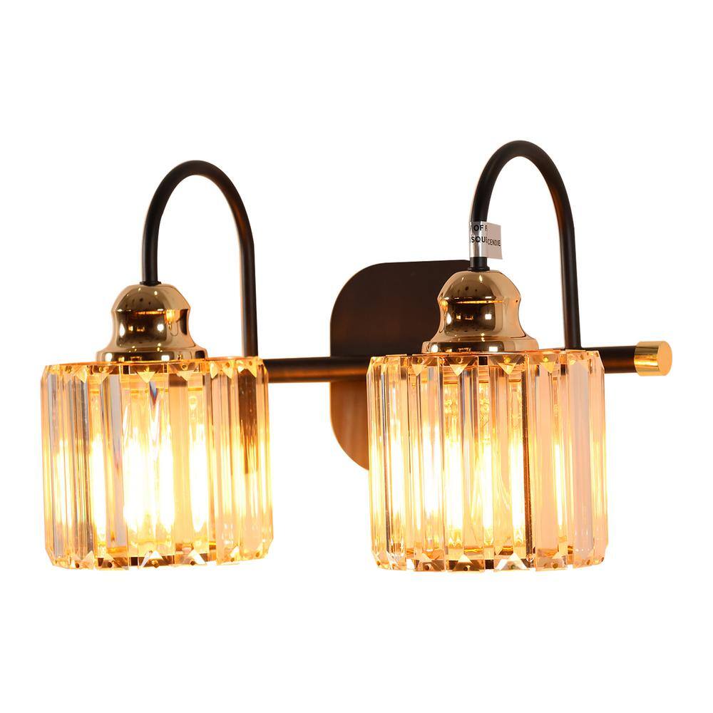 14.25 in. 2 Light Matte Black Bathroom Vanity Light with Crystal Shades price history on PriceWatchPro