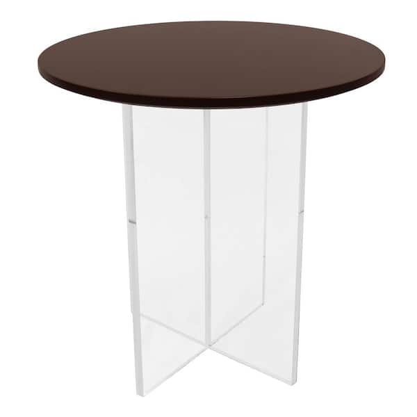 Leisuremod Valore 20 in. Walnut Round MDF Coffee Table with Acrylic Cross Legs