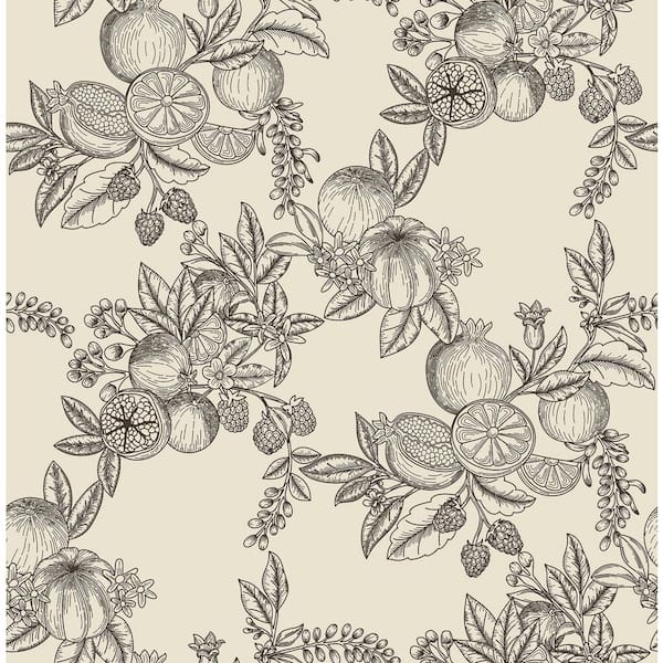 Gerty Black Fruit Toile Wallpaper Sample
