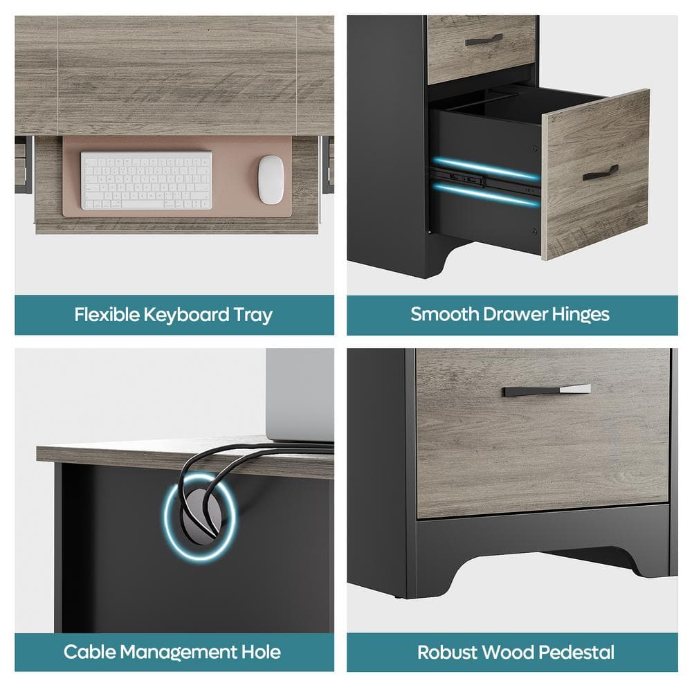 Gray Particle Board Executive Desk with Drawers and Keyboard Tray