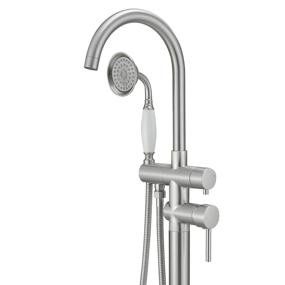 2-Handle Floor Mount Roman Tub Faucet with Hand Shower in Brushed Nickel -  BWE, A-97013-N