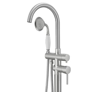 2-Handle Floor Mount Roman Tub Faucet with Hand Shower in Brushed Nickel